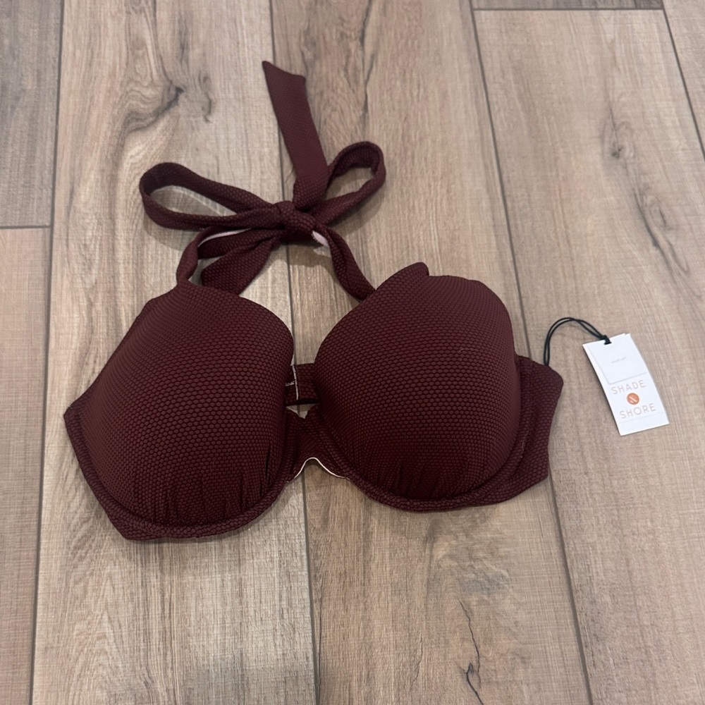 Shade & Shore Women's Deep Red Halter Bikini Top